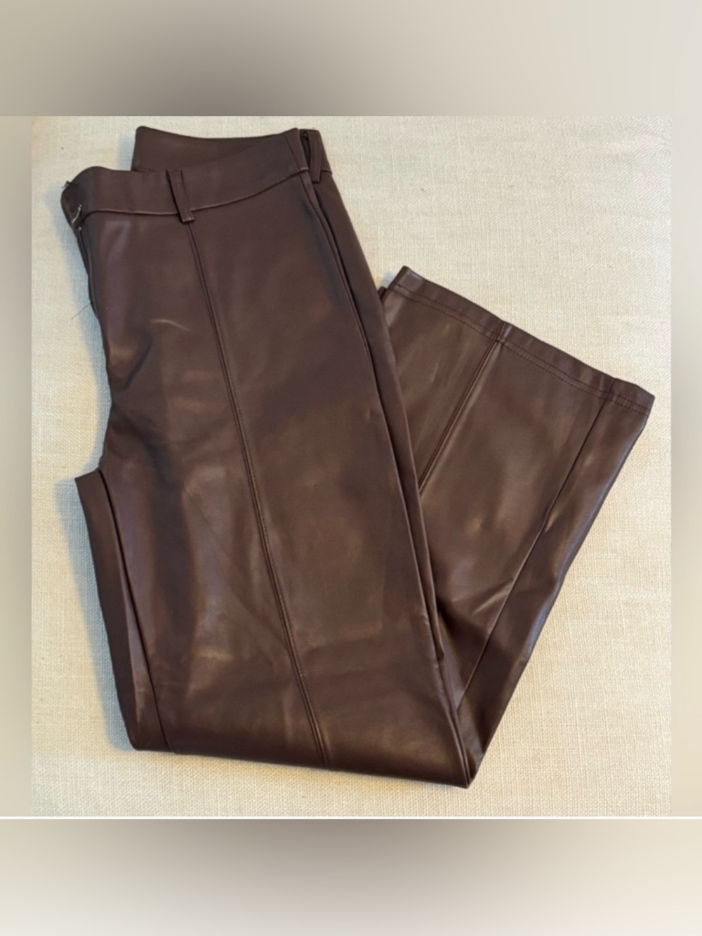 7 For All Mankind Women’s Dark Brown Faux Leather Straight Leg Pants